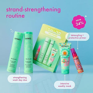 amika inner strength repair routine set | gift set for dry damaged hair from bleach color chemical or heat use