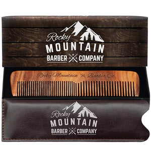 Hair Comb - Wood with Anti-Static &amp No Snag with Fine and Medium Tooth for Head Hair Beard Mustache with Premium Carrying Pouch in Design in Gift Box