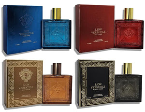 Lion Versatile For Man Red Flame Pour Homme &amp Black Flame Cologne for Men 4-piece Set 4x100ml/3.4 Fl.Oz Eau de Toilette Long-lasting mint orange neroli &amp vetiver notes for day and nigh