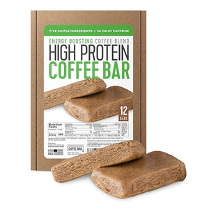 Protein Coffee Energy Bar Made with Five Simple Ingredients All Natural Gluten Free Non GMO &amp 16g of Protein Made with Real Coffee (55mg Caffeine per bar) 12 Bars (Peanut Butter)