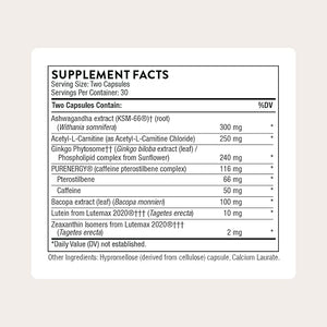 THORNE - Memoractiv - Nootropic Brain Supplement for Focus, Creativity, and Concentration - Ashwagandha, Ginkgo, Lutemax, Bacopa, Pterostilbene - Gluten-Free, Dairy-Free* - 60 Capsules - 30 Servings