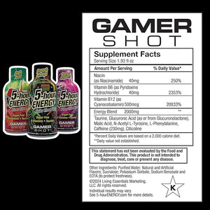 5-Hour Energy Gamer Shots Variety Pack, 30 Count (1.93 fl oz) - Extra Strength Apple Bash, Rocket Raspberry, Pineapple Charge Flavors