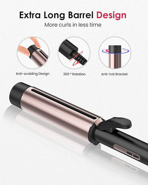 Curling Wand for Long Hair - Ceramic Tourmaline Barrel with 40000000 Negative Ions, Defined Curls and Easy to Use with Temperature Control for All Hair Types,