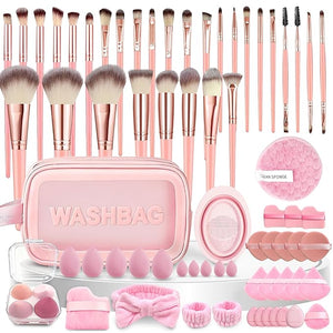 70Pcs Makeup Brushes Set, Pink Professional Makeup Brush Set Multi-functional Makeup Brush Kit, Eye and Face Makeup Brushes &amp; Tools, Premium Synthetic Facial Makeup Accessories
