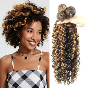 Highlight Curly Human Hair Bundles 16 18 20 Inch Brazilian Remy Virgin 10A Curly 3 Bundles Human Hair Hair Extensions Bundles P1B/27 Highlight