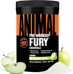 Animal Fury Pre Workout Powder - Green Apple 350mg Caffeine BCAA Amino Acids 2g Beta Alanine Citrulline &amp Tyrosine Energy Focus Strength Endurance Preworkout for Men &amp Women 30 Servi