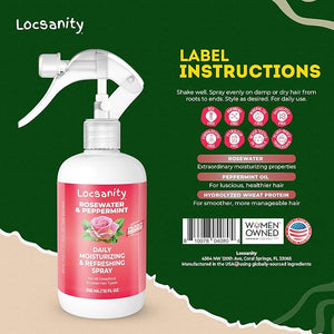 Locsanity Daily Moisturizing Refreshing Spray for Locs Dreadlocks - Rose Water and Peppermint Hair Scalp Moisturizer Dreadlock Spray - Natural Loc Care and Maintenance (12oz)