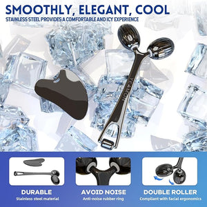Yeamon Gua Sha Facial Tools and Face Roller Set, Facial Massage Tool for Women¡¯s Skincare Routine,Cooling Stainless Steel Face Sculpting Eyes Roller Guasha for Daily Use or Self-Care Gift for Women