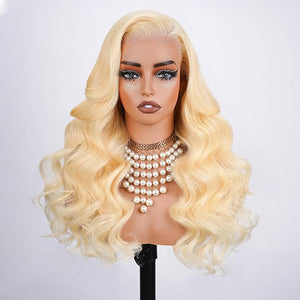 613 13x6 Lace Front Wig Human Hair Pre Plucked 250 Density 18 Inch Body Wave Blonde Wig Human Hair 613 HD Lace Frontal Wigs 13x6,100% Real Human Hair No Tangle No Shedding Triple Lifespan 3X