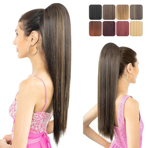 Ponytail Extension 24 Long Straight Claw Clip Ponytail Extension clip on ponytails hair clip Hair claw clip Fake Ponytail Hairpieces for Women - Dark Brown with Blonde HL