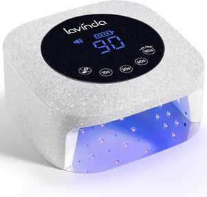 Lavinda UV LED Nail Lamp 54W Frosted Silver Glitter Rechargeable Cordless Nail Dryer Gel Light with 4 Timer Settings for Gel Polish Nails Elegant Matte Shimmer Finish Auto Sensor for Salon &amp Ho