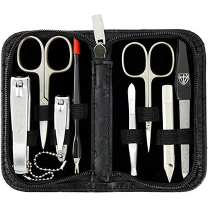 3 Swords Germany ? brand quality 8 piece manicure pedicure grooming kit set for professional nail care with synthetic leather case ostrich black - Made in Germany