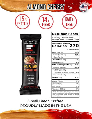 E3 Energy Cubes- PB &amp Jam Strawberry Refrigerated Protein Bars | Gluten Free Dairy Free Soy Free Healthy Non-GMO Macro Smart Prebiotic Fiber | Healthy Snack Bars | Made in USA Pack of 12