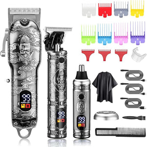 Hair Clippers for Men Nose and Beard Trimmer Set of 3 Professional Cordless Barber Clippers for Hair Cutting Grooming Kit Rechargeable LCD Display