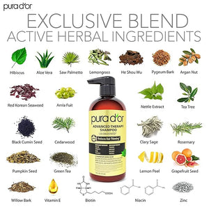 PURA D'OR Advanced Therapy Biotin Shampoo &amp; Conditioner Hair Care Set For Hair Thinning, CLINICALLY TESTED Effective Results, Herbal Hair Thickening Products For Women &amp; Men, 16oz x2