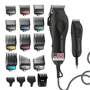Wahl USA Pro Series Platinum Corded Clipper &amp Corded Trimmer for Home Haircutting with Color Coded Guide Combs ? Model 79804-100