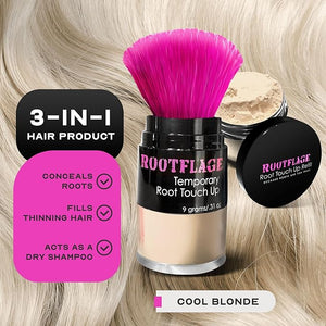 Rootflage Root Touch Up Hair Powder - Temporary Hair Color, Root Concealer, Thinning Hair Powder with Kabuki Applicator 31 oz + Rootflage Refill 31 oz + Small Detail Brush (COOL BLONDE)