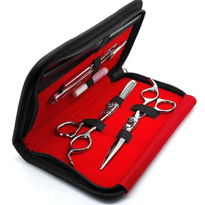 Saaqaans MSS-02 Professional Hair Cutting Scissors Set - Package includes Barber Scissor, Thinning Shear, Straight Razor, 10 x Double Edge Blades &amp; Hair Comb in Stylish Scissors Case (Silver USA)