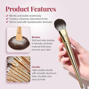 Delbar Gold Makeup Brushes by Lady of Eshgh | 8pc Full Face Makeup Brush Set with Travel Bag | Professional Make Up Brushes | Cruelty Free Natural Hair-Like Bristles