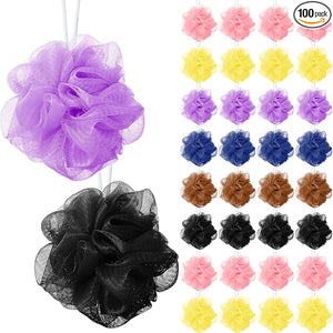 Sunnyray 100 Pcs Loofahs Bulk Bath Sponge Shower Luffas Exfoliating Body Scrubber Packs Soft Mesh Loofahs Balls Travel Cleaning Wash Puff Bathing Accessories for Women Men 20g (Multicolor)