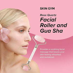 Skin Gym Facial Roller &amp; Gua Sha Set, Rose Quartz, Revitalizing Beauty Tools for Face Massage, Enhanced Glow &amp; Smooth Skin