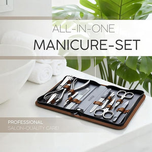 Manicure Set Women and Men ? 12-Piece Professional Grooming Kit with Premium Tools Genuine Leather Case and exclusive Glass Nail File for Hand &amp Foot Care German Quality