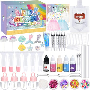 Jcoos Lip Gloss Making Kit - Keychain DIY Lip Gloss Set for Teens Kids, DIY Lipgloss Making Kit, Make Your Own Lip Gloss Kit, Moisturizing Glitter Keychain Kids Gifts Tweens Girls Christmas 10-12