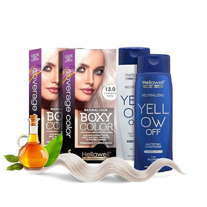 Professional Coloring kit - Permanent color cream hair dye. 13.0 California White + Violet -Purple Shampoo and Conditioner Kit Toner for Blonde Hair Neutralizes yellow and orange tones.