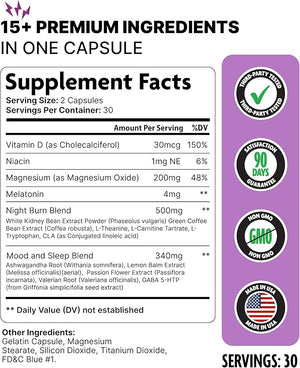 DMoose Sleep Burn Plus - Natural Fat Burning Sleep Aid | Nighttime Weight Management &amp; Deep Sleep Support with Melatonin, Valerian Root, White Kidney Bean | 60 Non-GMO Capsules