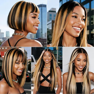 Highlight Straight Human Hair Bundles 10 12 14 Inch Brazilian Remy Virgin 10A Straight 3 Bundles Human Hair Hair Extensions Bundles P1B/27 Highlight