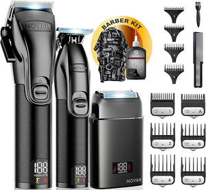 Novah Professional Barber Clippers and Trimmer Set - Foil Shaver Professional Hair Clippers for Men Mens Cordless Hair Clipper for Barbers Haircut Kit Fade