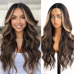 AISI HAIR Mixed Blonde Wig for Women Long Blonde Wavy Lace Hairline Blond WigSynthetic Blonde Wigs for Daily Party