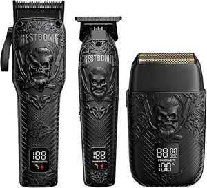 Professional Cordless Mens Hair Clippers &amp Beard Trimmer and Electric Shavers Kits &amp SetsMetal Hair Clippers Cutting Grooming Kit with Long Battery Life for Family Barber Use (Black)