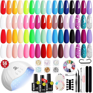 MEFA 56 Pcs Gel Nail Polish Kit with U V Light, 32 Colors Bright Neon Spring Summer Fall Pink Gel Polish Nail Set Essential Manicure Tools Nails Decorations Gifts for Women