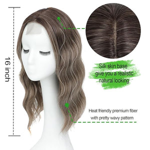 Hair Toppers for Women with Thinning HairWig Topper PiecesLarge Coverage Invisible Hairpiece Clip-in Volumizing &amp Curl Wiglet for Thinning Crown/Hairloss (Ash Brown with Highlights 16inch)