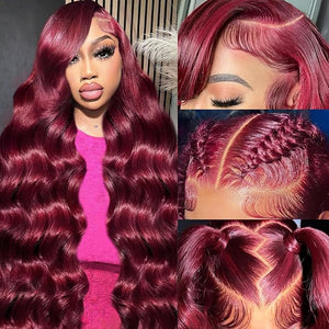 MEGOOD 250% Density Burgundy Wig Human Hair 13x4 HD Body Wave 99J Burgundy Lace Front Wigs Human Hair Pre Plucked 13x4 Glueless Burgundy Wig for Women Red Wig 18 Inch
