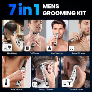 Ufree Beard Trimmer for Men 7 in 1 Electric Shavers Razor Cordless Hair Trimmer Men's Grooming Kit for Body Hair Nose Face &amp Mustache Birthday Gifts for Men Husband Father