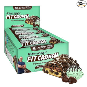 FITCRUNCH Full Size Protein Bars, 6-Layer Baked Bar, 7g of Sugar, Gluten Free &amp; Soft Cake Core (12 Bars, Mint Chocolate Chip)