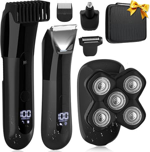 Karrte Manscape 5 in 1 Men's Grooming Kit Beard Trimmer for Men Groin &amp Body Hair Trimmer Nose &amp Ear Hair Clippers 5D Electric Razors IPX7 Waterproof LED Display with Travel Lock