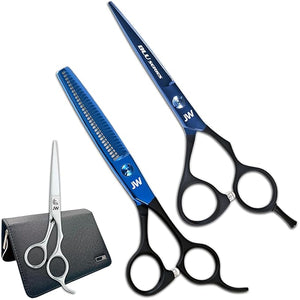 JW Matching Blu Hair Cutting Shear &amp Thinner - Extra Offset Shear &amp Case (5.75 Inch)