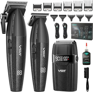 VGR 640S3 Professional 3 in 1 Hair Cutting Kit 9000RPM Hair Clippers for Men Professional Hair Trimmer &amp Foil Shavers Set Cordless Mens Barber Combo for Home for Him(Black)
