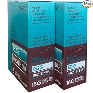 G2G Protein Bar Almond Chocolate Chip Real Food Ingredients Refrigerated for Freshness Healthy Snack Delicious Meal Replacement Gluten-Free 16 Count (2 Packs of 8)