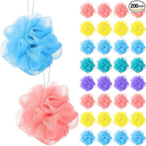 Sunnyray 200 Pcs Loofahs Bulk Bath Sponge Shower Luffas Exfoliating Body Scrubber Packs Soft Mesh Loofahs Balls Travel Cleaning Wash Puff Bathing Accessories for Women Men, 20g (Rainbow)