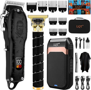 Vintage Black Professional Hair Clippers for Men Cordless T-Blade Beard &amp Mustache Trimmer Kit LED Display Rechargeable Electric Hair Cutting Machine for Home &amp Barber Best Gift for Holida