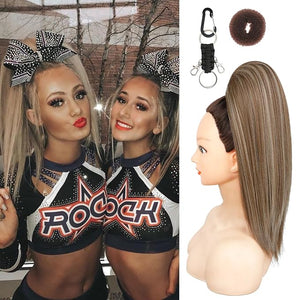 SEIKEA Cheer Ponytail Hair Piece 16 Straight Cheerleader Hairpiece Ponytail Extension for Cheerleader Competition Dance White Blonde with Ash Brown Highlights