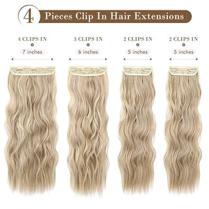 REECHO Hair Extensions 4PCS Clip in Hair Extensions HE001 Natural Soft Synthetic Hairpieces for Women Dark Ash Blonde