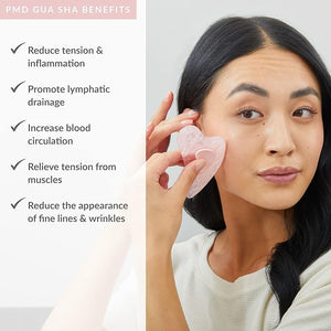 PMD Beauty Gua Sha Facial Tools - Massaging, Sculpting and Depuffing Guasha Tool for Face with Rose Quartz and Silicone Grip - Reduce Tension &amp; Inflammation, with Starter Kit