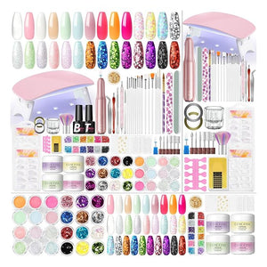 COSCELIA Acrylic Nail Kit for Beginners with Everything 4PC Acrylic Powder 24 PCS Glitter Powder Professional Nail Drill Light Rhinestones Tips Set Christmas Gifts for Women