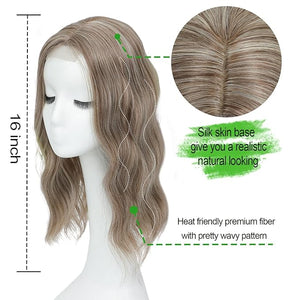 Hair Toppers for Women with Thinning HairWig Topper PiecesLarge Coverage Invisible Hairpiece Clip-in Volumizing &amp Curl Wiglet for Thinning Crown/Hairloss (Light Brown with Highlights 16inch)