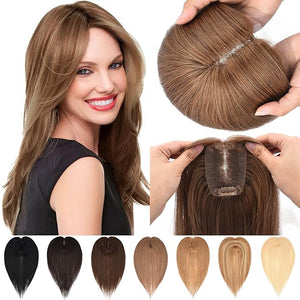 JGS1996 Hair Toppers for Women Real Human Hair 150% Density Hand Made Lace Base Remy Hair Wig Topper with Thinning Hair Pieces No Bangs Clip in Hair Extensions